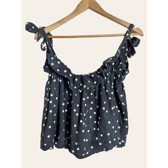 DL1961 Dennet Tie-Strap Polka-Dot Print Ruffled Cropped Tank Top Size Medium - Picture 4 of 11